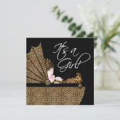 Invitation Baby Shower Fille Léopard (Debout devant)