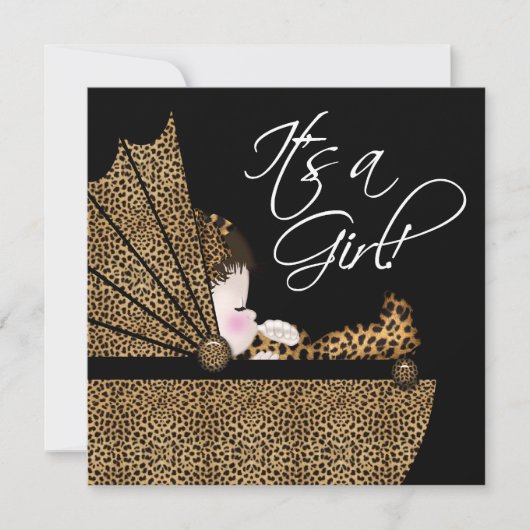 Invitation Baby Shower Fille Léopard (Devant)