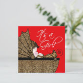 Invitation Baby Shower Fille Léopard Rouge (Debout devant)