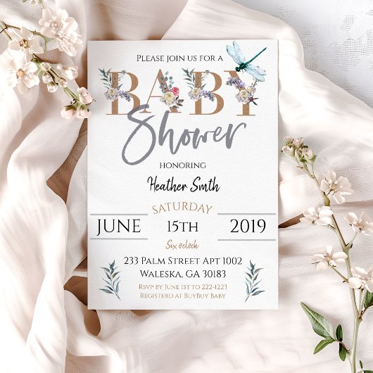 Invitation Baby shower Fille libellule