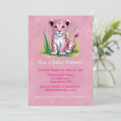 Invitation Baby shower fille Lion rose (Debout devant)