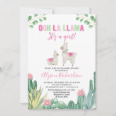 Invitation Baby shower fille Llama et cactus (Devant)