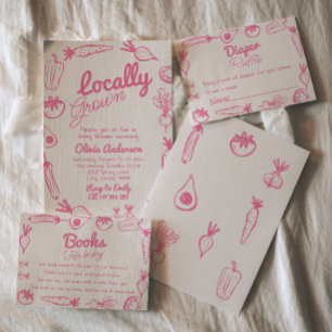 Invitation Baby shower Fille Localement Cultivé À La Main Tir
