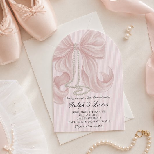 Invitation Baby Shower Fille Luxe Collier de Perles