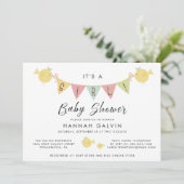 Invitation Baby shower fille | Maman Bird avec brique (Debout devant)