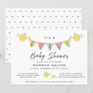 Invitation Baby shower fille   Maman Bird avec brique