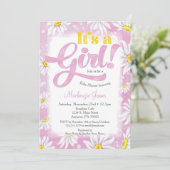 Invitation Baby shower fille marguerite rose jaune (Debout devant)