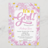 Invitation Baby shower fille marguerite rose jaune (Devant / Derrière)