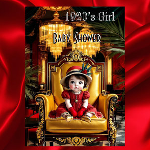 Invitation Baby shower fille mignonne Art déco rouge années 1