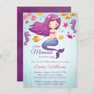 Invitation Baby shower fille mignonne sirène - vio