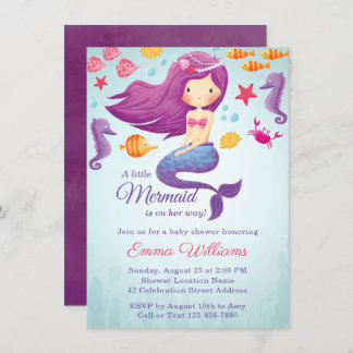 Invitation Baby shower fille mignonne sirène - vio