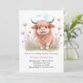 Invitation Baby Shower Fille Mignonne Vache des Highlands (Debout devant)
