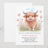 Invitation Baby Shower Fille Mignonne Vache des Highlands (Devant / Derrière)