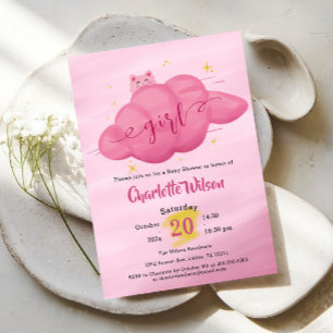 Invitation Baby Shower Fille Nuage Aquarelle Mignon