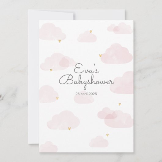 Invitation baby shower fille nuages roses (Devant)