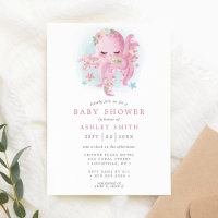 Baby shower fille octopus mignonne rose Aquarelle
