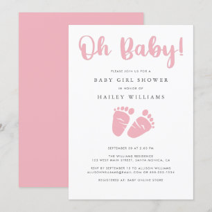 Invitation Baby shower fille Oh bébé rose pieds bébé