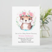 Invitation Baby shower fille Otter couleur rose florale (Debout devant)