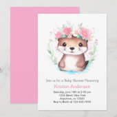 Invitation Baby shower fille Otter couleur rose florale (Devant / Derrière)