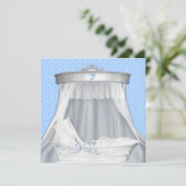 Invitation Baby Shower Fille ou Garçon Berceau Bleu (Debout devant)