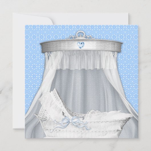 Invitation Baby Shower Fille ou Garçon Berceau Bleu (Devant)
