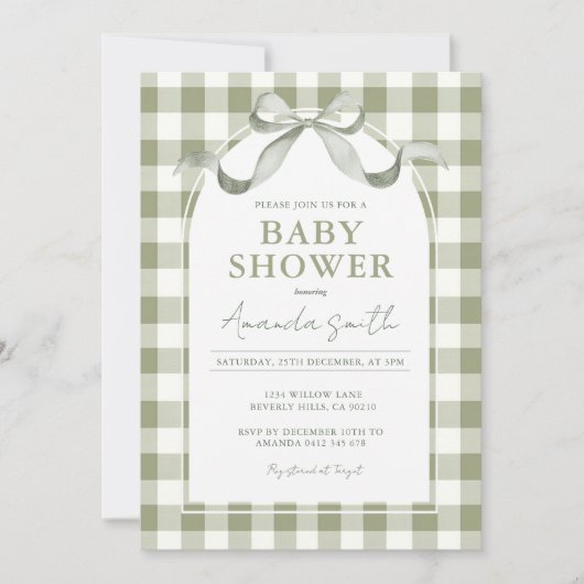 Invitation Baby Shower Fille ou Garçon Ruban Sagesse Prépa (Devant)