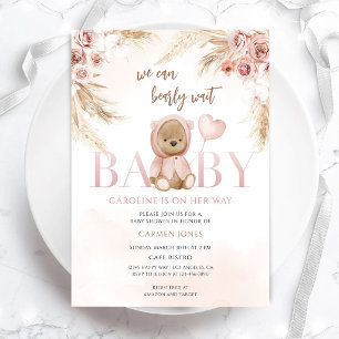 Invitation Baby Shower Fille Ours Bohème Floral