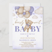 Invitation Baby Shower Fille Ours Boho Violet (Devant)