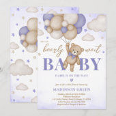 Invitation Baby Shower Fille Ours Boho Violet (Devant / Derrière)