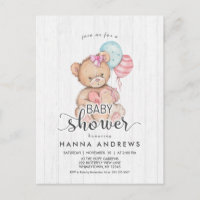 Invitation Baby shower fille ours en bois blanc