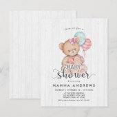 Invitation Baby shower fille ours en bois blanc (Devant / Derrière)