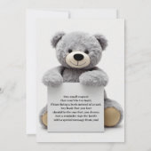 Invitation Baby shower fille ours en peluche (Dos)