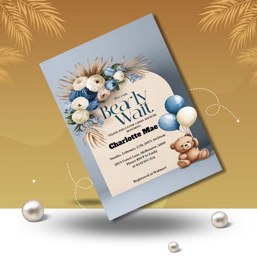 Invitation Baby shower fille ours en peluche