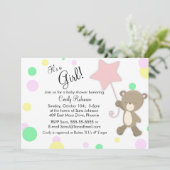 Invitation Baby shower fille ours en peluche mignonne (Debout devant)