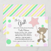 Invitation Baby shower fille ours en peluche mignonne (Devant / Derrière)