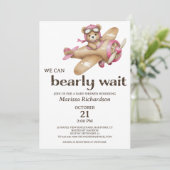 Invitation Baby shower fille ours en peluche rose (Debout devant)