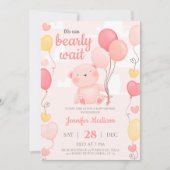 Invitation Baby shower fille ours en peluche rose (Devant)
