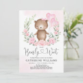 Invitation Baby shower Fille Ours En Teddy Rose Floral (Debout devant)