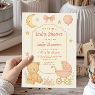 Invitation Baby shower fille ours rose Teddy mignonne