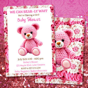 Invitation Baby Shower Fille Ourson Au Crochet Rose