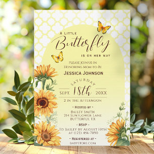 Invitation Baby Shower Fille Papillon Aquarelle Tournesol