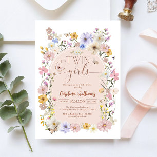 Invitation Baby Shower Fille Papillon Fleur Sauvage JUMELLE