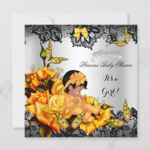 Invitation Baby Shower Fille Papillon Jaune Afro-Américain