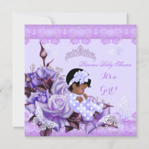 Invitation Baby Shower Fille Papillon Lilac Afro-Américaine