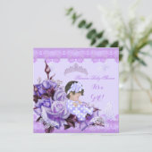 Invitation Baby shower Fille papillon Lilac Brown Haired Baby (Debout devant)
