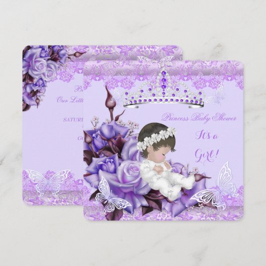 Invitation Baby shower fille papillon Lilac Lavender Rose (Devant / Derrière)