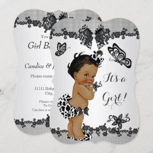 Invitation Baby Shower Fille Papillon Noir Blanc Ethnique