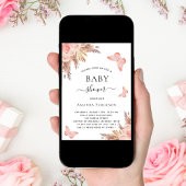 Invitation Baby shower fille papillon pampas herbe blush