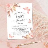 Invitation Baby shower fille papillon pampas herbe blush