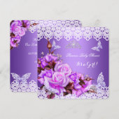 Invitation Baby shower Fille Papillon Purple Rose Lilac Roses (Devant / Derrière)